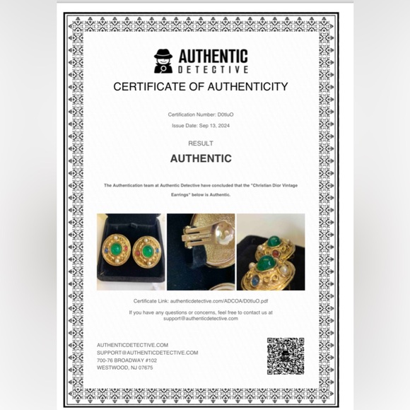 Christian DIOR Germany Vintage Gripoix Earrings w/ Glass Cabochons ~RARE~ COA - Picture 3 of 7